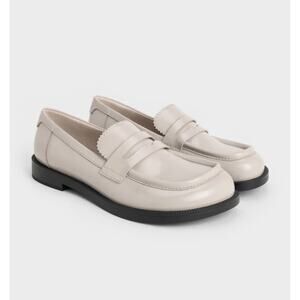 Charles & Keith Grey Penny Platform Loafers Y2K Chunky Shoes Size 39 (US 8.5-9)